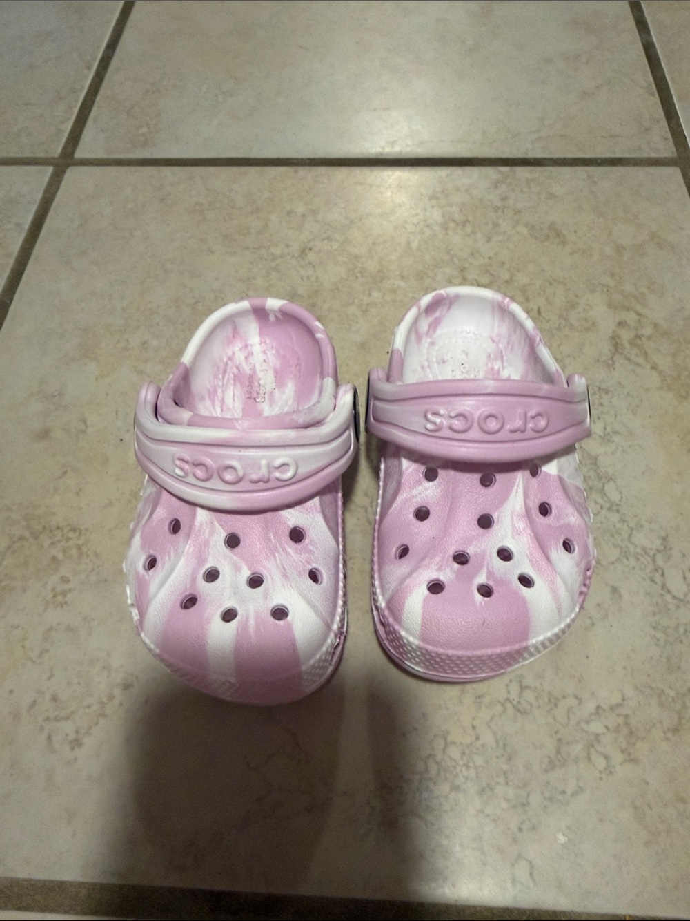 CROCS Kids Pink & White Tie-Dye Classic Clogs